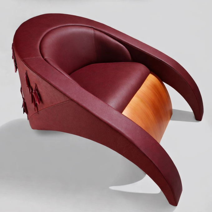 LyZadie TUI Arm Chair in burgundy with fringe detail
